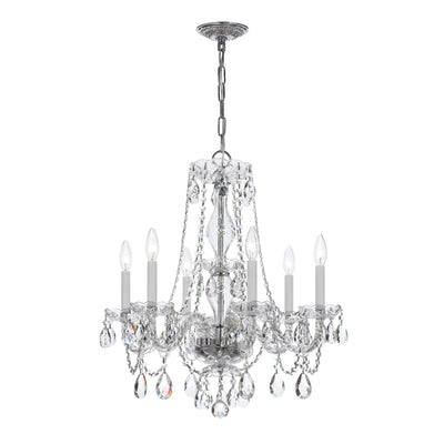 ##Antique Hardware## Traditional Crystal 6 Light Crystal Polished Chrome Chandelier