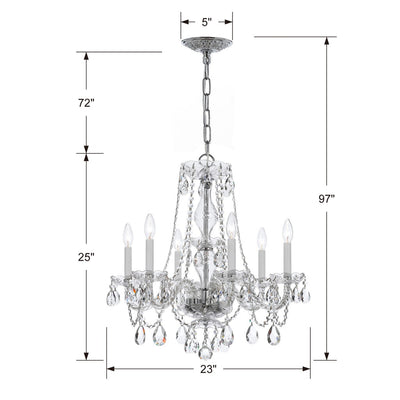 ##Antique Hardware## Traditional Crystal 6 Light Crystal Polished Chrome Chandelier