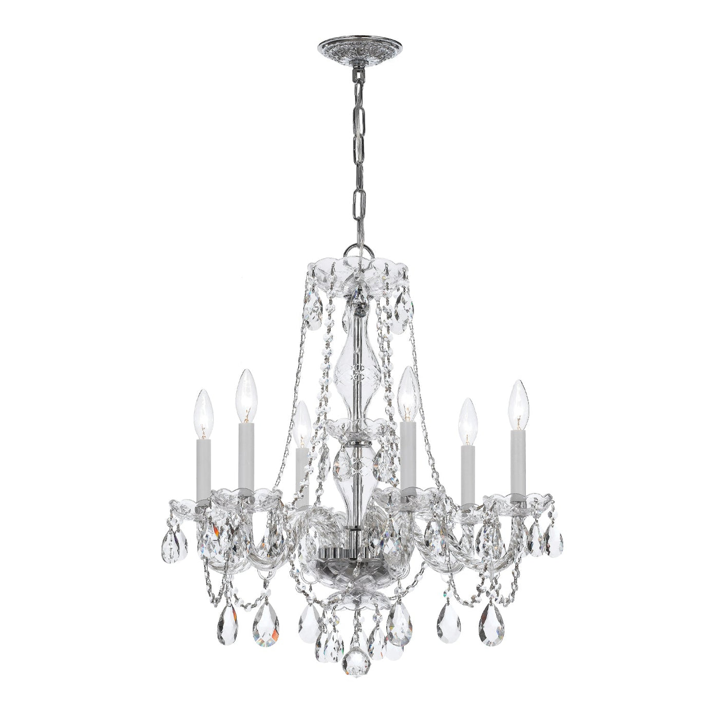 ##Antique Hardware## Traditional Crystal 6 Light Spectra Crystal Polished Chrome Chandelier