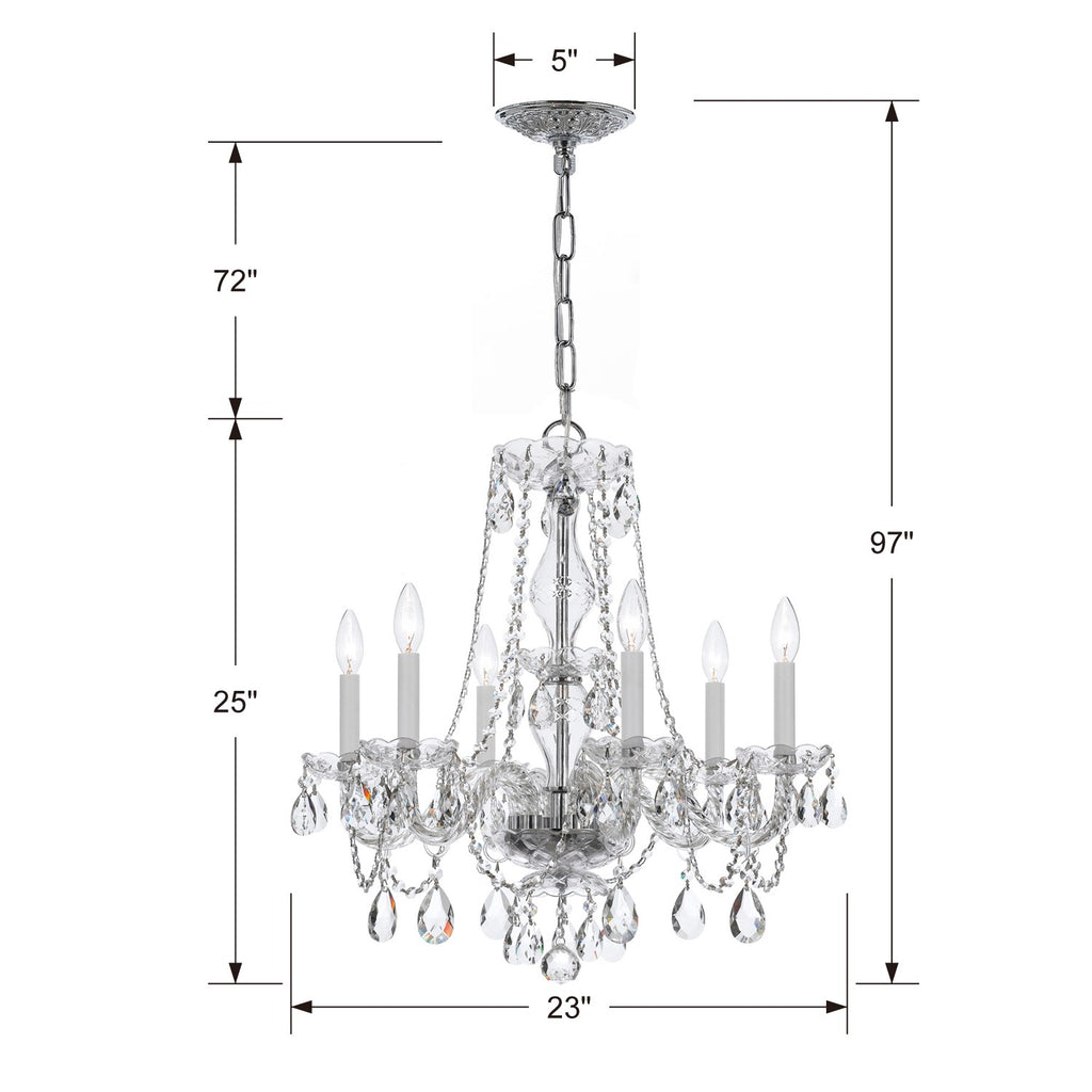 ##Antique Hardware## Traditional Crystal 6 Light Spectra Crystal Polished Chrome Chandelier