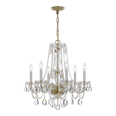 ##Antique Hardware## Traditional Crystal 6 Light Spectra Crystal Polished Brass Chandelier