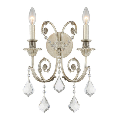 ##Antique Hardware## Regis 2 Light Hand Cut Crystal Olde Silver Sconce