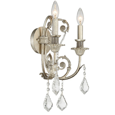 ##Antique Hardware## Regis 2 Light Hand Cut Crystal Olde Silver Sconce