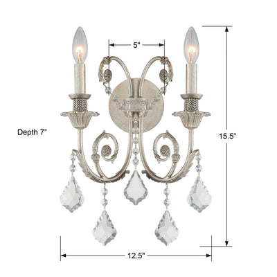 ##Antique Hardware## Regis 2 Light Hand Cut Crystal Olde Silver Sconce