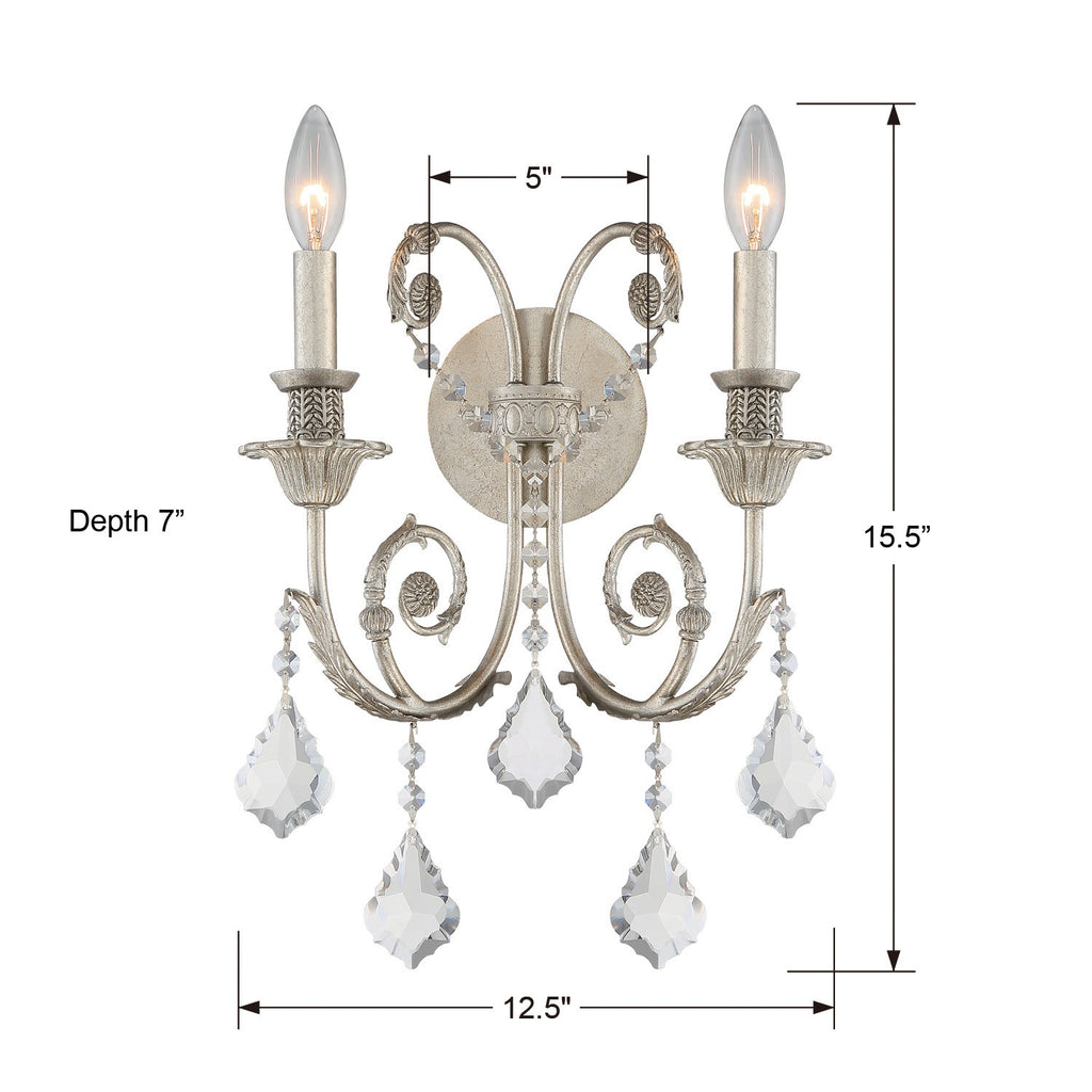 ##Antique Hardware## Regis 2 Light Spectra Crystal Olde Silver Sconce