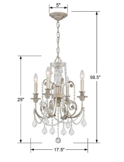 ##Antique Hardware## Regis 4 Light Hand Cut Crystal Olde Silver Chandelier