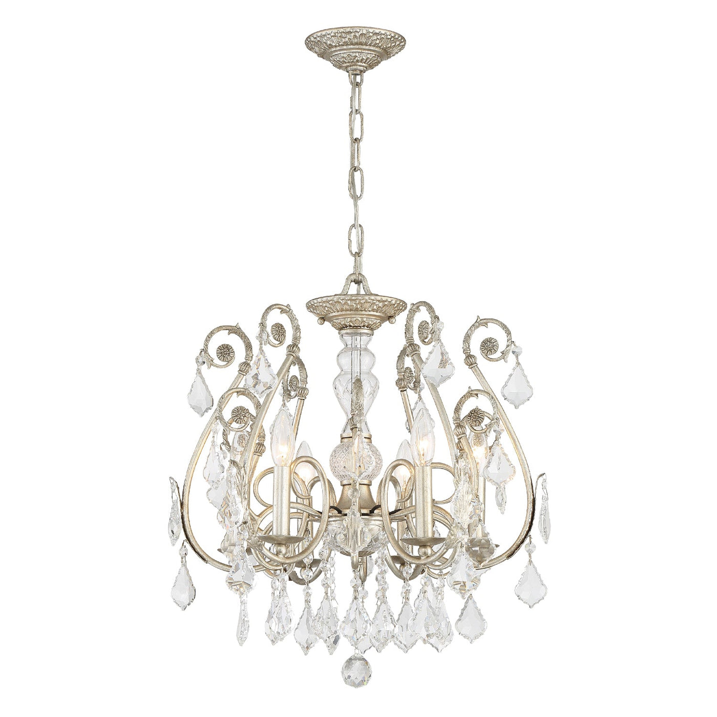 ##Antique Hardware## Regis 6 Light Hand Cut Crystal Olde Silver Chandelier