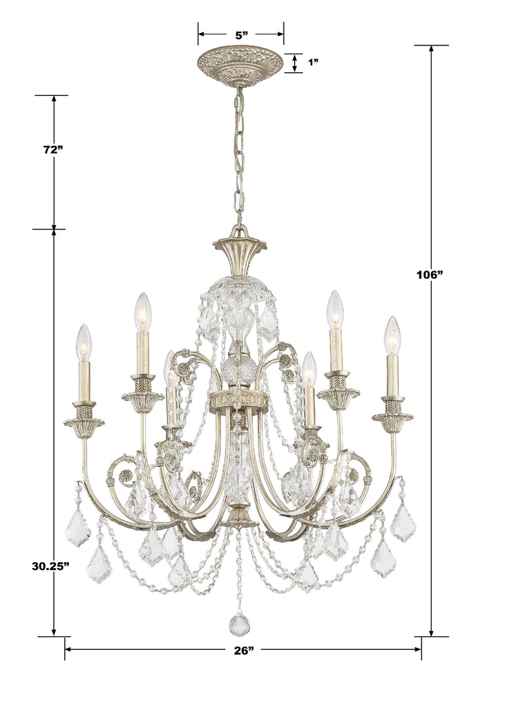 ##Antique Hardware## Regis 6 Light Clear Italian Crystal Olde Silver Chandelier