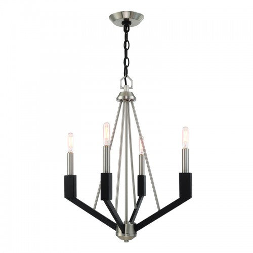 Antique Hardware 4 Light Brushed Nickel & Black Chandelier Chandelier