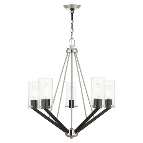 Antique Hardware 5 Light Brushed Nickel & Black Chandelier Chandelier