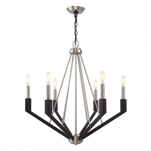 Antique Hardware 6 Light Brushed Nickel & Black Chandelier Chandelier