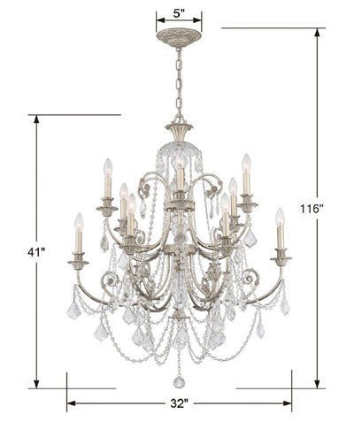 ##Antique Hardware## Regis 12 Light Spectra Crystal Olde Silver Chandelier