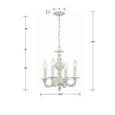 ##Antique Hardware## Paris Market 4 Light Antique White Mini Chandelier