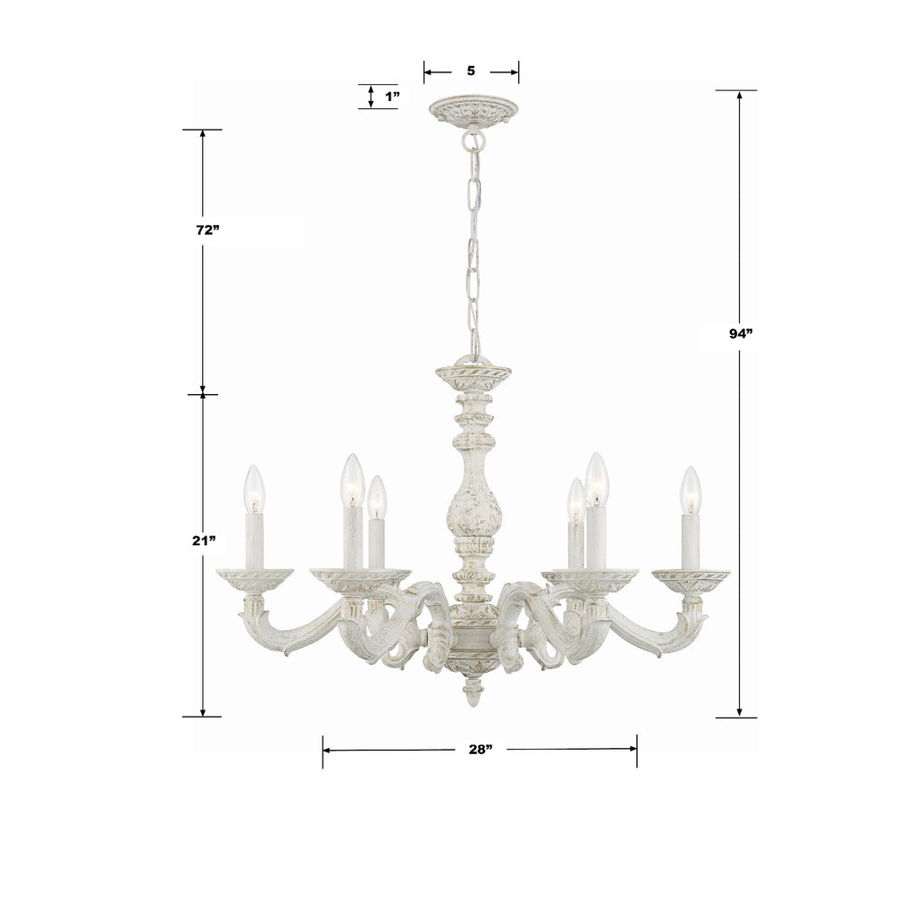 ##Antique Hardware## Paris Market 6 Light Antique White Chandelier