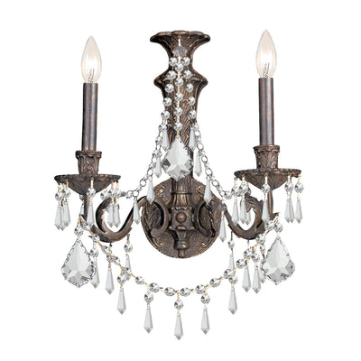 ##Antique Hardware## Vanderbilt 2 Light Hand Cut Crystal English Bronze Sconce