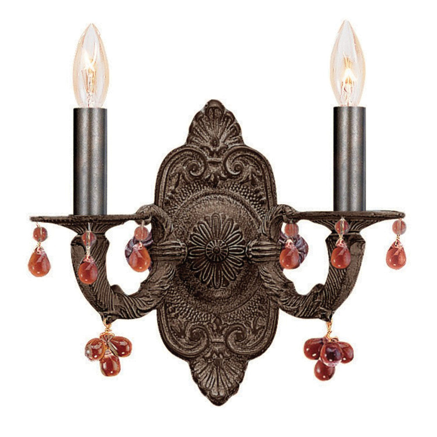 ##Antique Hardware## Paris Market 2 Light Amber Crystal Venetian Bronze Sconce