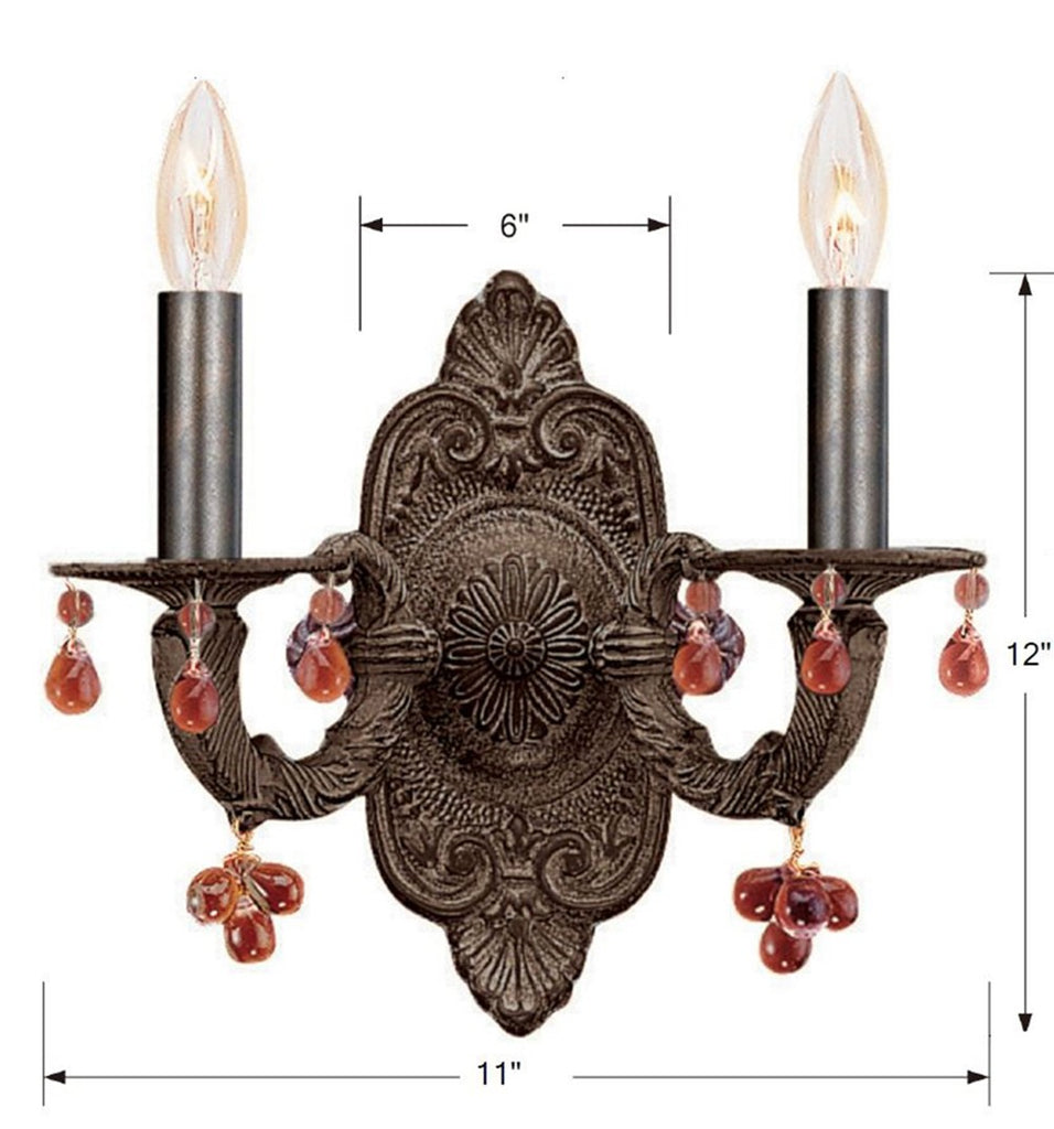 ##Antique Hardware## Paris Market 2 Light Amber Crystal Venetian Bronze Sconce