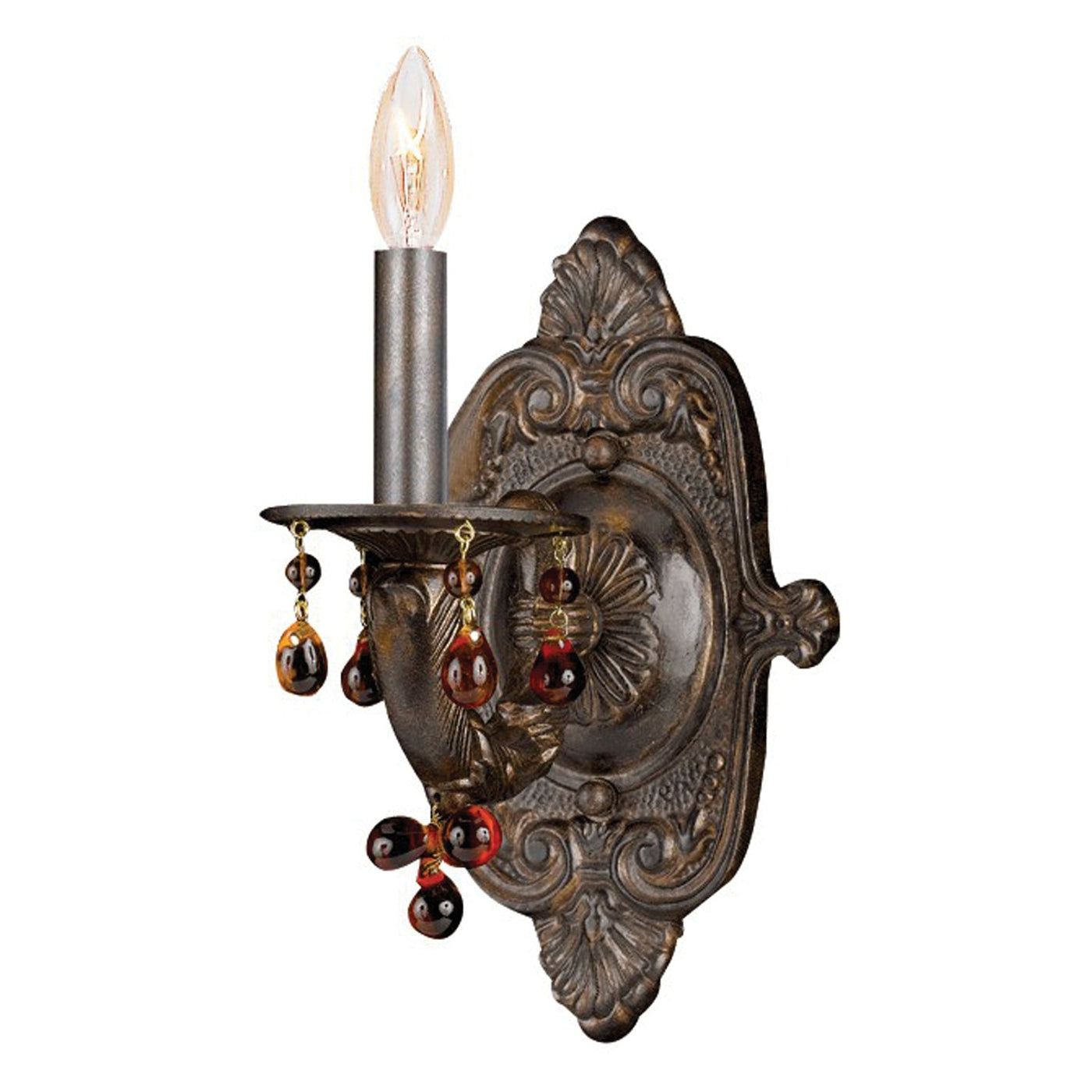 ##Antique Hardware## Paris Market 1 Light Amber Crystal Venetian Bronze Sconce