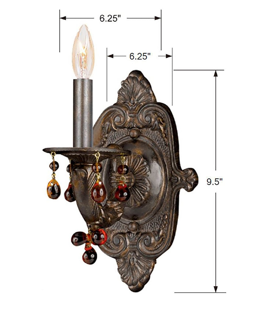 ##Antique Hardware## Paris Market 1 Light Amber Crystal Venetian Bronze Sconce