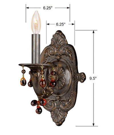 ##Antique Hardware## Paris Market 1 Light Amber Crystal Venetian Bronze Sconce