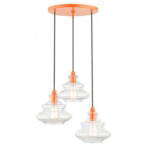 Antique Hardware 3 Light Shiny Orange Pendant Chandelier Chandelier