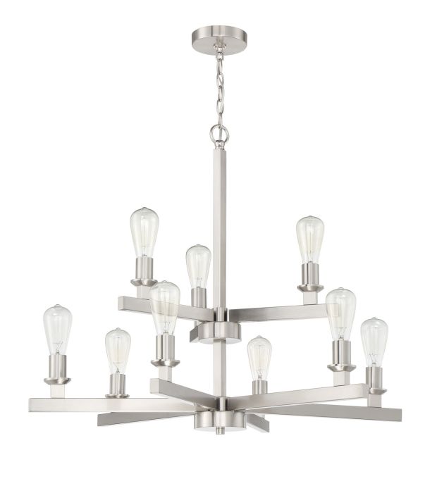 Antique Hardware Chicago 9 Light Chandelier in Brushed Polished Nickel Chandelier