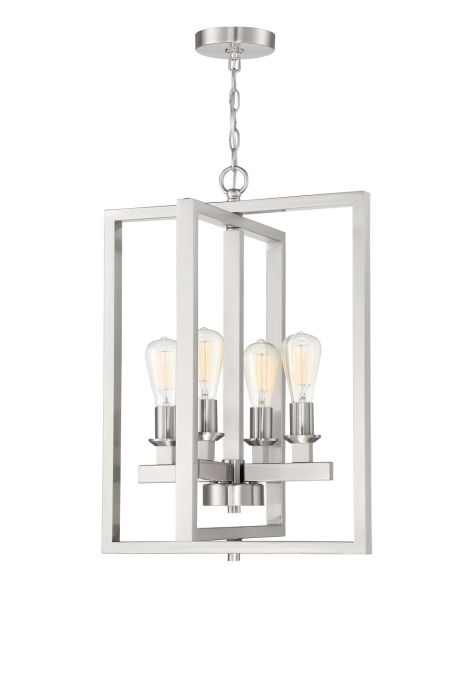 Antique Hardware Chicago 4 Light Foyer in Brushed Polished Nickel Pendant