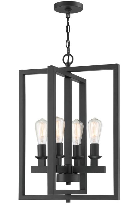 Antique Hardware Chicago 4 Light Foyer in Flat Black Pendant