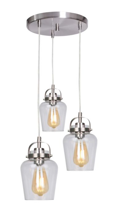 ##Antique Hardware## Trystan 3 Light Pendant in Brushed Polished Nickel