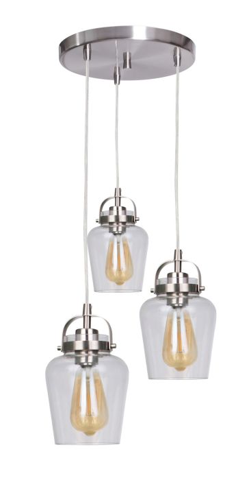 ##Antique Hardware## Trystan 3 Light Pendant in Brushed Polished Nickel