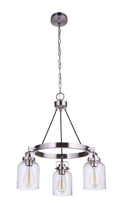 Antique Hardware Foxwood 3 Light Chandelier in Brushed Polished Nickel Chandelier