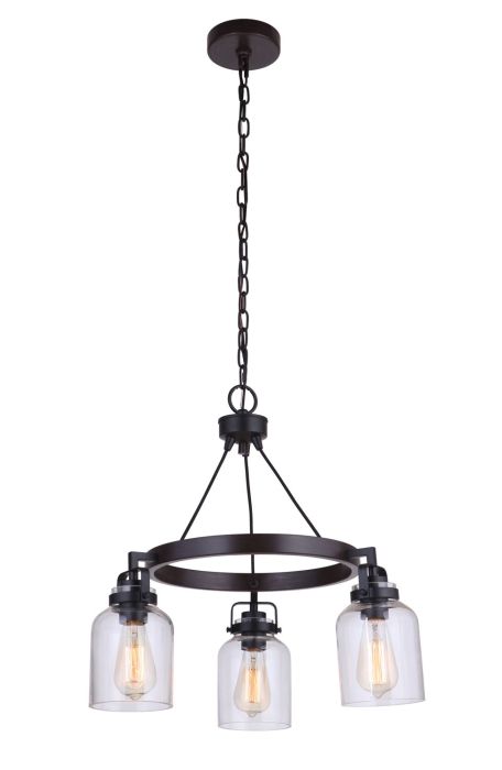 Antique Hardware Foxwood 3 Light Chandelier in Flat Black/Dark Teak Chandelier