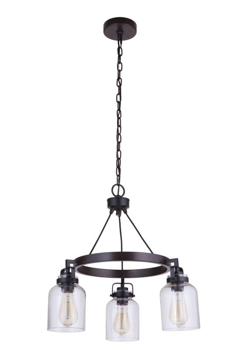 Antique Hardware Foxwood 3 Light Chandelier in Flat Black/Dark Teak Chandelier