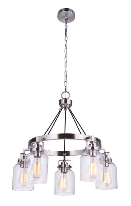 Antique Hardware Foxwood 5 Light Chandelier in Brushed Polished Nickel Chandelier