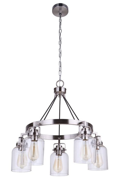 Antique Hardware Foxwood 5 Light Chandelier in Brushed Polished Nickel Chandelier