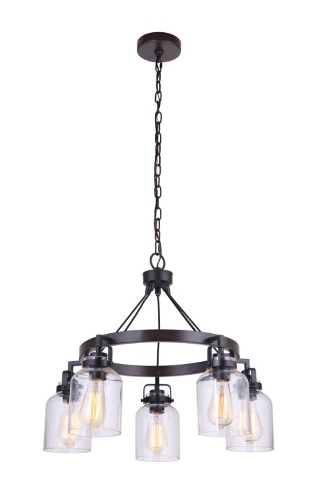 Antique Hardware Foxwood 5 Light Chandelier in Flat Black/Dark Teak Chandelier