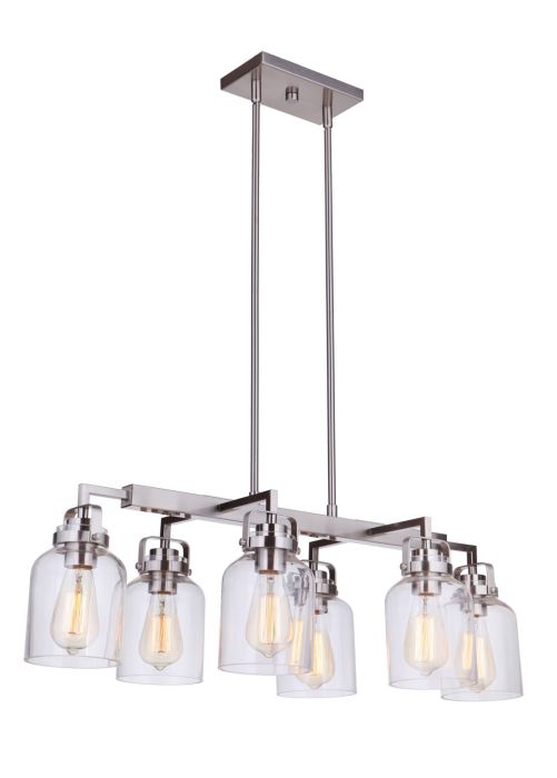 Antique Hardware Foxwood 6 Light Island in Brushed Polished Nickel Linear