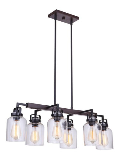 Antique Hardware Foxwood 6 Light Island in Flat Black/Dark Teak Linear