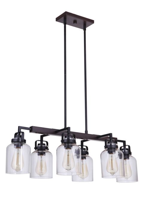 Antique Hardware Foxwood 6 Light Island in Flat Black/Dark Teak Linear