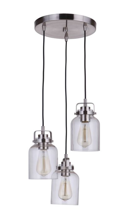 Antique Hardware Foxwood 3 Light Pendant in Brushed Polished Nickel Pendant