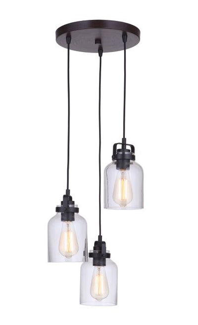 Antique Hardware Foxwood 3 Light Pendant in Flat Black/Dark Teak Pendant