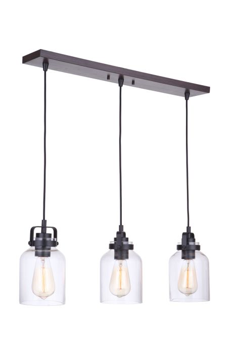 Antique Hardware Foxwood 3 Light Pendant in Flat Black/Dark Teak Pendant