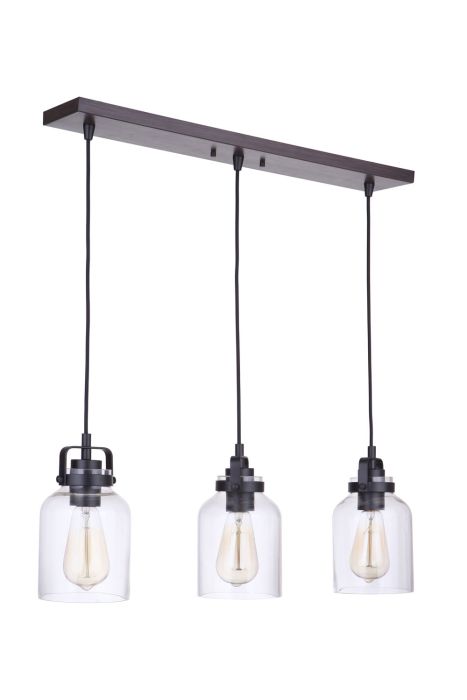 Antique Hardware Foxwood 3 Light Pendant in Flat Black/Dark Teak Pendant