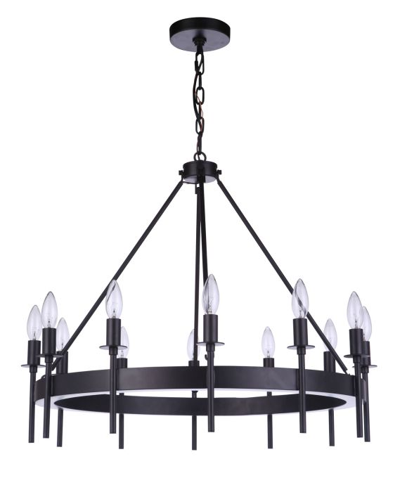 ##Antique Hardware## Larrson 12 Light Chandelier in Flat Black