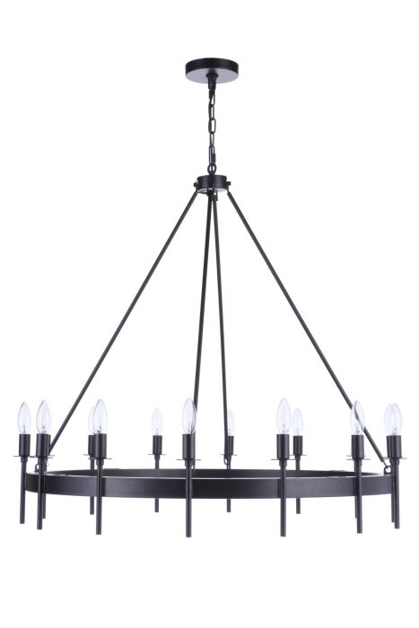 ##Antique Hardware## Larrson 14 Light Chandelier in Flat Black