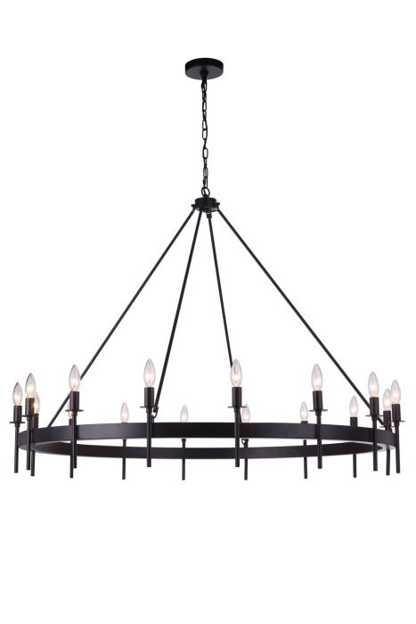 ##Antique Hardware## Larrson 16 Light Chandelier in Flat Black