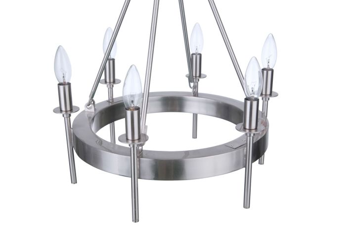 ##Antique Hardware## Larrson 6 Light Chandelier in Brushed Polished Nickel