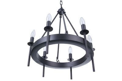 ##Antique Hardware## Larrson 6 Light Chandelier in Flat Black