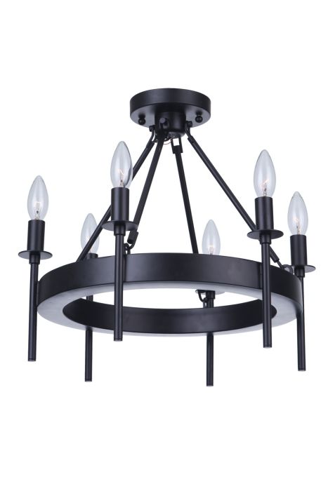 ##Antique Hardware## Larrson 6 Light Semi Flush in Flat Black