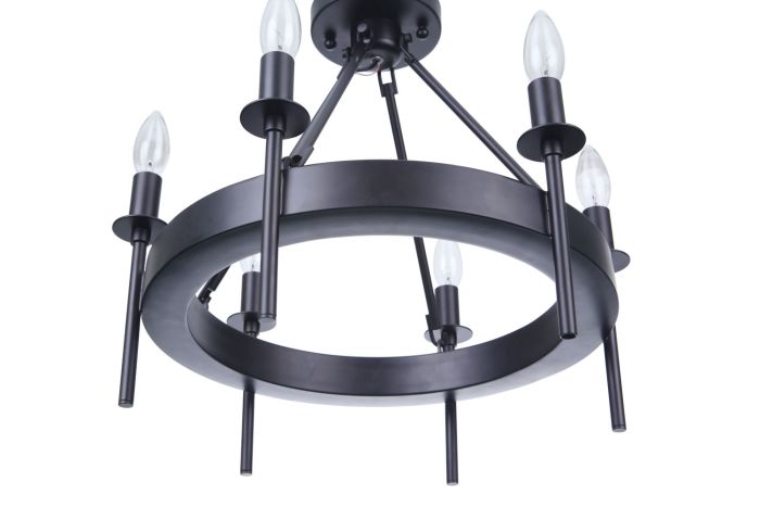 ##Antique Hardware## Larrson 6 Light Semi Flush in Flat Black